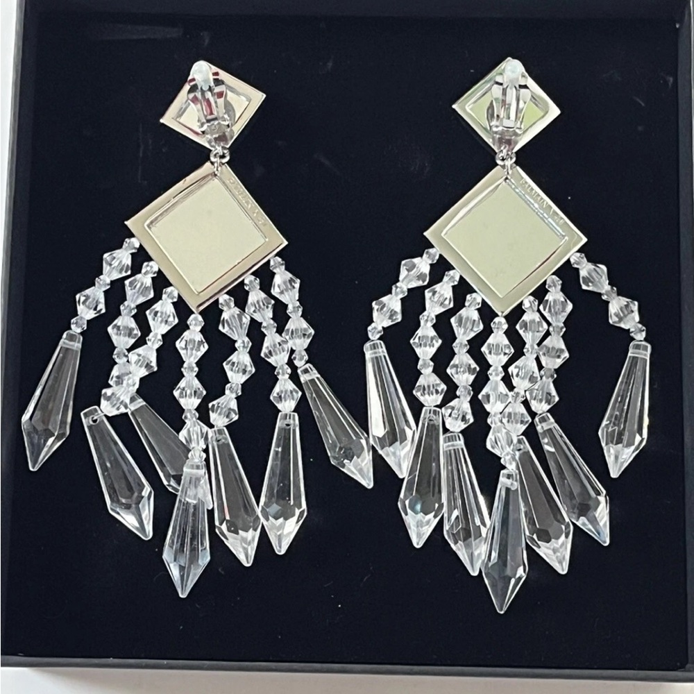 Balmain By H&M Chandelier clip on Earrings Crystal Embellishments new inbox - Picture 2 of 7